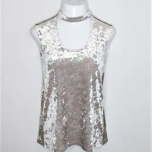 Vince Camuto Silver Velvet Cut-out Mock Neck Tank